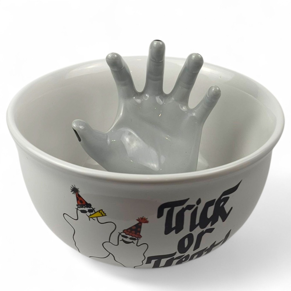 VTG Clay Design Halloween Ceramic Candy Bowl Zombie Creepy Hand Trick or Treat